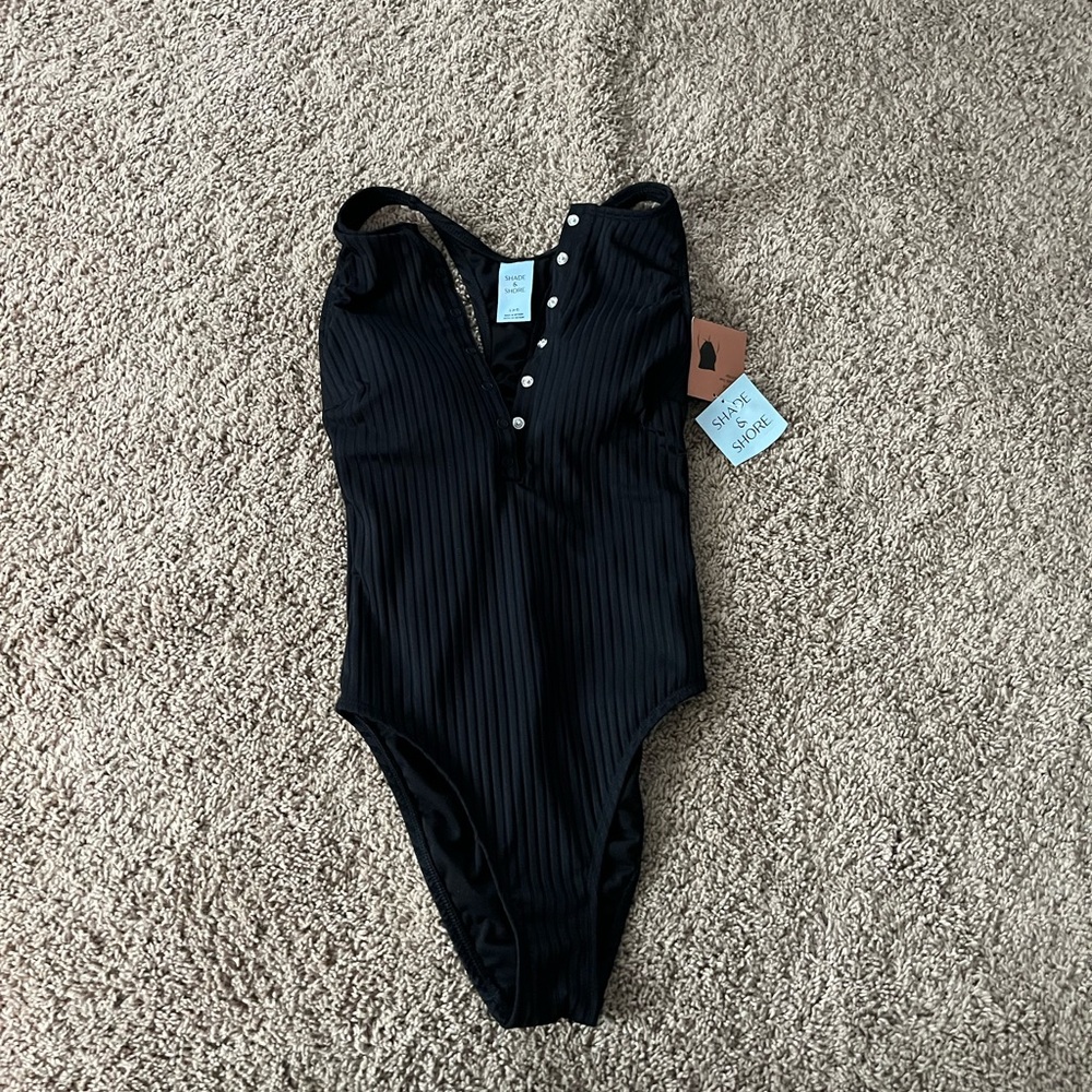 Black Ribbed One-Piece Swimsuit